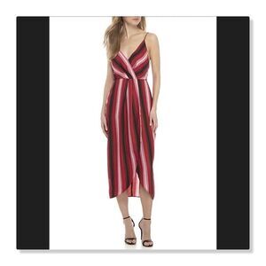WAYF "Stevie" Tulip Hem Striped Midi Dress - size Medium in Berry.